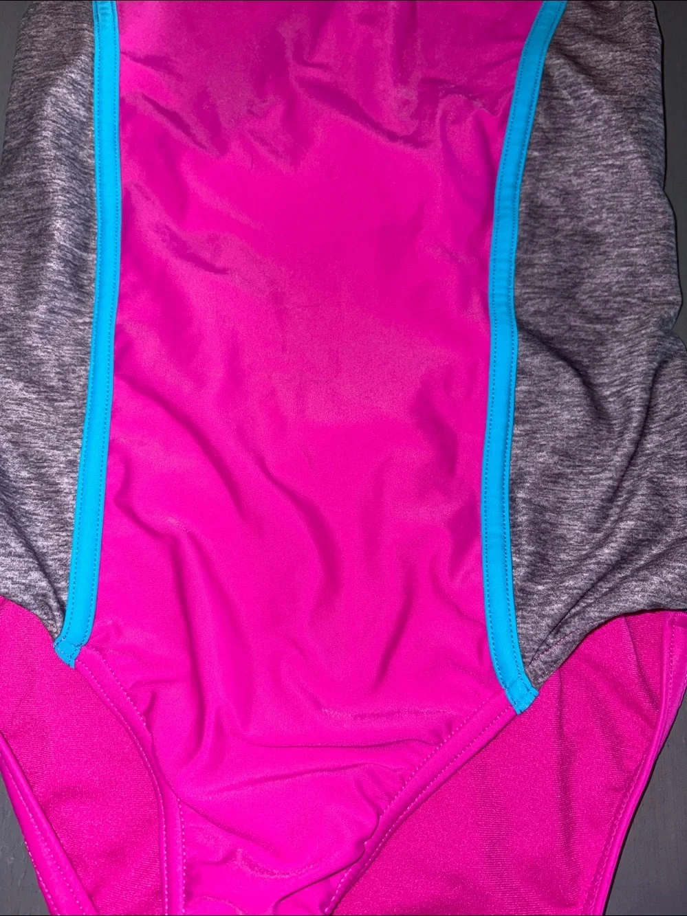 Speedo Pink One-Piece Swimsuit with Heather Gray Panels and Blue Trim sz 12 EUC